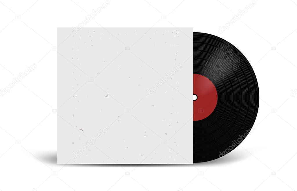 Realistic Vinyl Record with Cover Mockup. Disco party. Retro design. Front view.