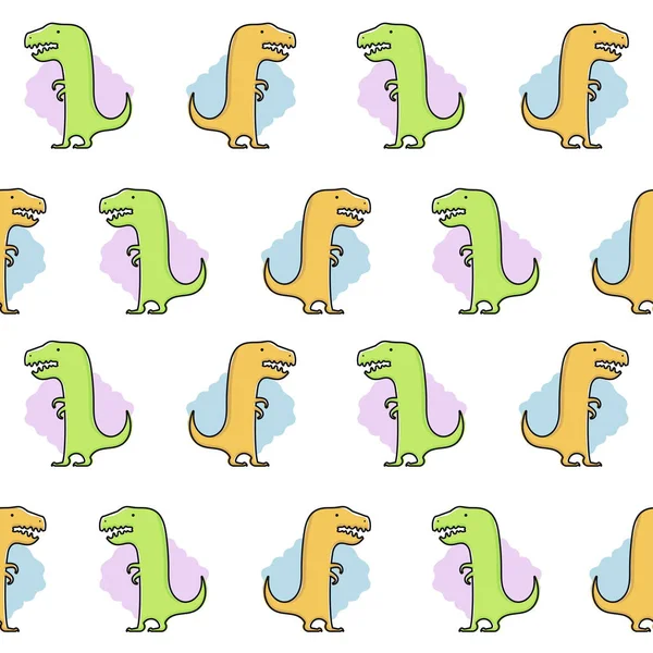 Seamless dinosaur pattern. Funny cute dino. Vector illustration. Flat hand drawn style. — Stock Vector