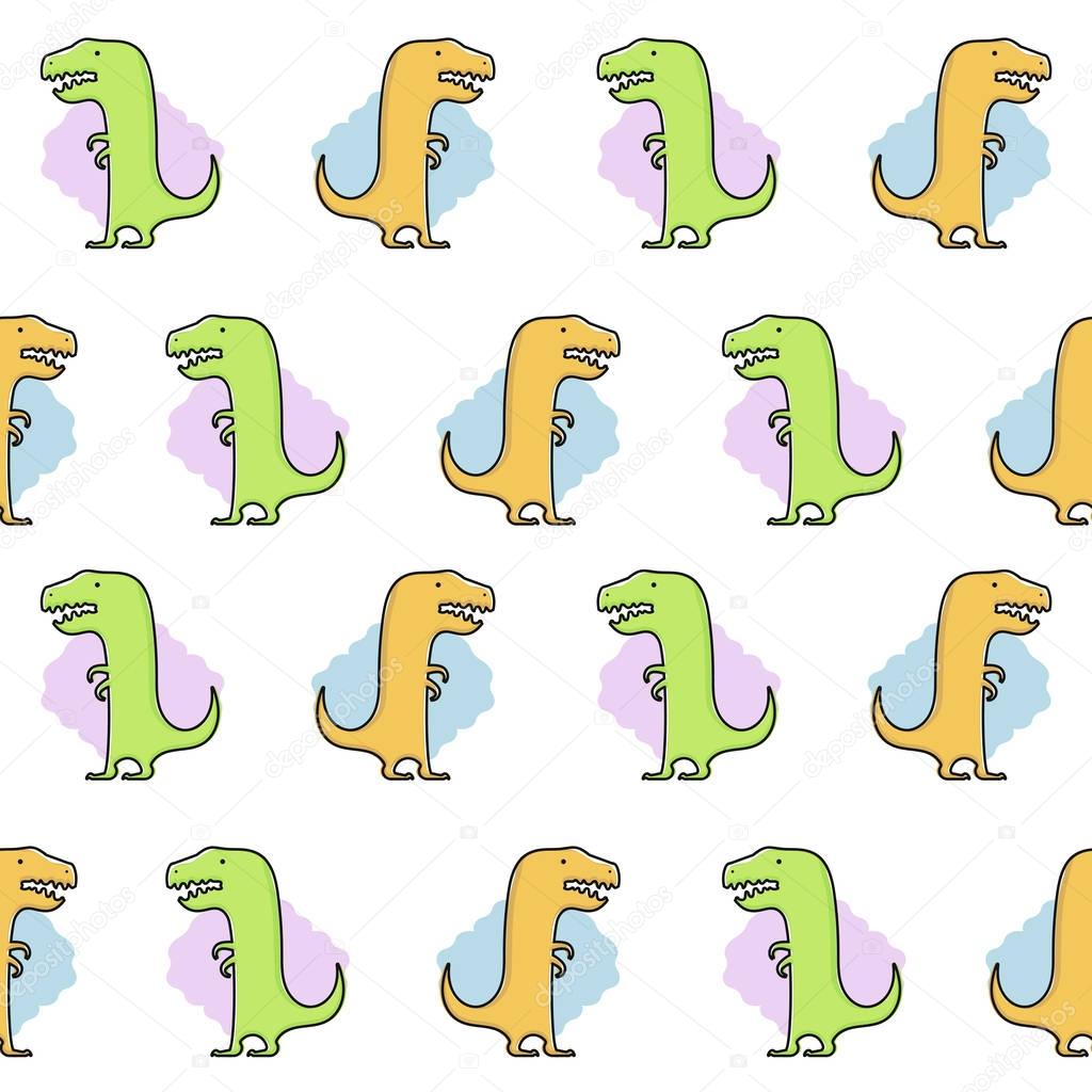 seamless dinosaur pattern. Funny cute dino. Vector illustration. Flat hand drawn style.
