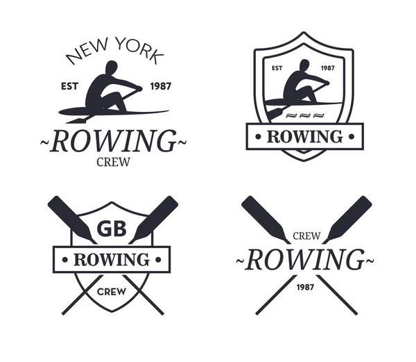 Rowing team logo. Vector emblem of rowing crew with paddles. Rower silhouette. — Stock Vector