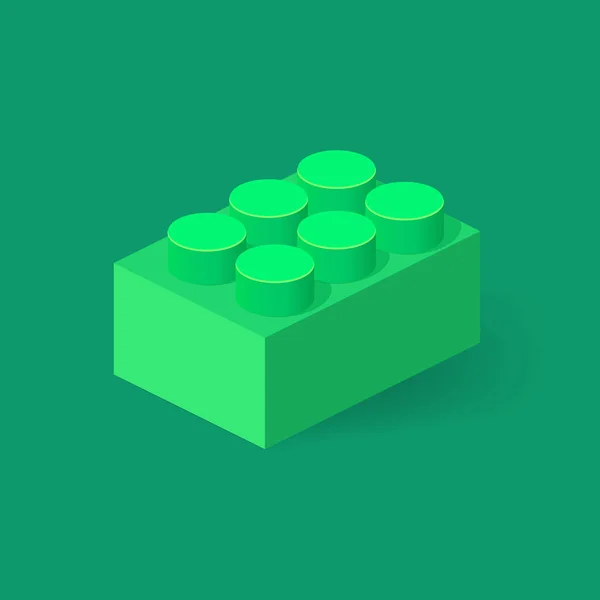 Isometric Plastic Building Block with shadow. Vector green brick. — Stock Vector
