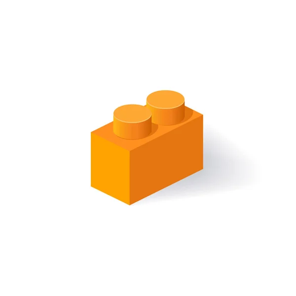 Bloque de construcción de plástico isométrico con sombra. Vector ladrillo naranja . — Vector de stock