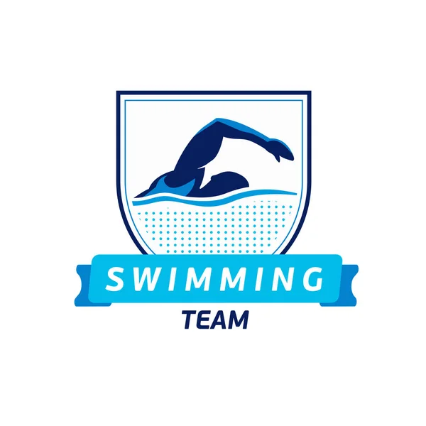 Logo del equipo de natación vectorial. Silueta de nadador en agua. Insignia creativa. Concepto de triatlón. Diseño plano . — Archivo Imágenes Vectoriales