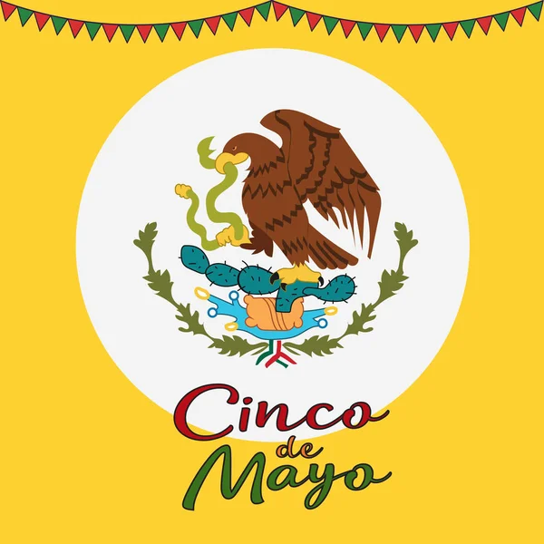 Desain poster Cinco De Mayo. Simbol bendera Meksiko. Elang dengan ular. Templat vektor dengan salinan ruang untuk perayaan liburan Anda di sebuah bar, restoran . - Stok Vektor