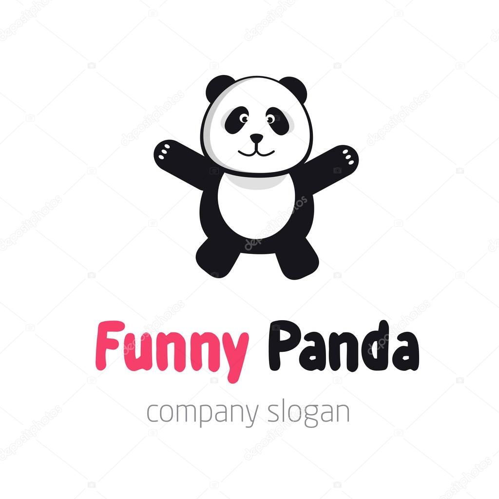Panda bear logo or badge template. Flat design. Animal silhouette