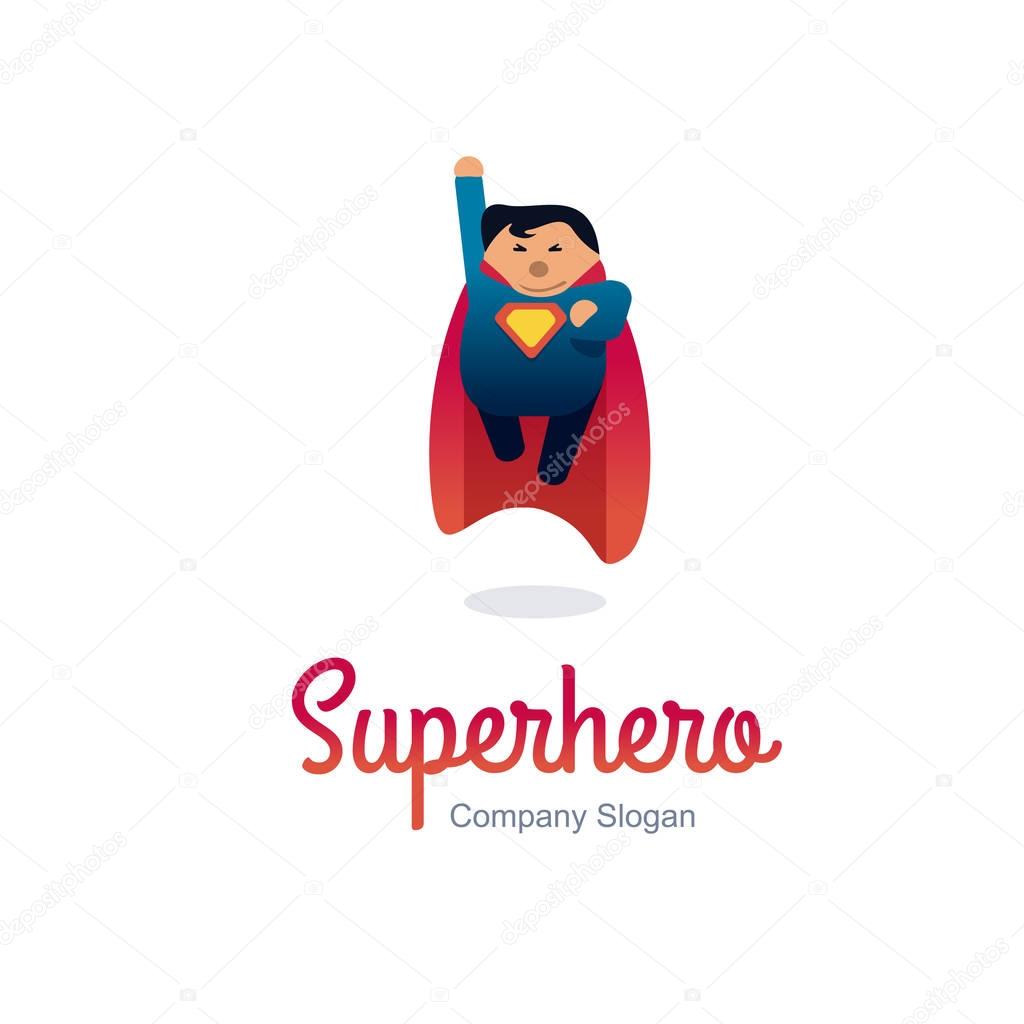 Superhero logo concept. Fat character flying. Flat style