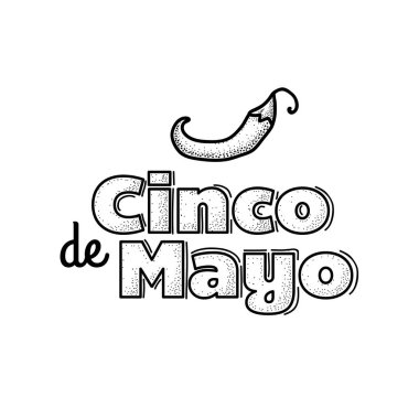 Cinco De Mayo logosunu görmeniz gerekir. Elle çizilmiş yazı ve biber. Vektör çizim reklam, poster, duyuru, davet, parti, tebrik kartı, fiesta, bar, Restoran, yemek listesi için