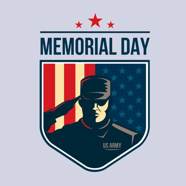 Ilustração do Escudo com Soldado saudando a Bandeira dos EUA. Dia Memorial . — Vetor de Stock
