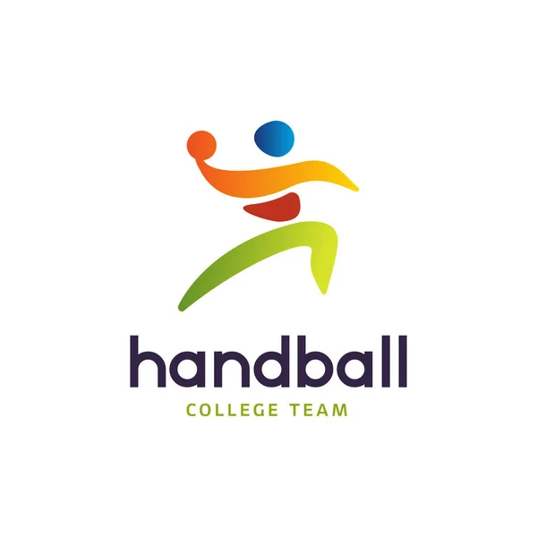 Handbal vector teken. Abstract kleurrijk silhouet van speler voor toernooi logo of badge. Handbal College team. — Stockvector
