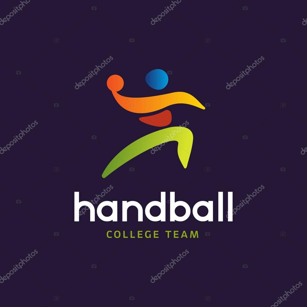 Handball vector sign. Abstract colorful silhouette of player for tournament logo or badge. Handball College team
