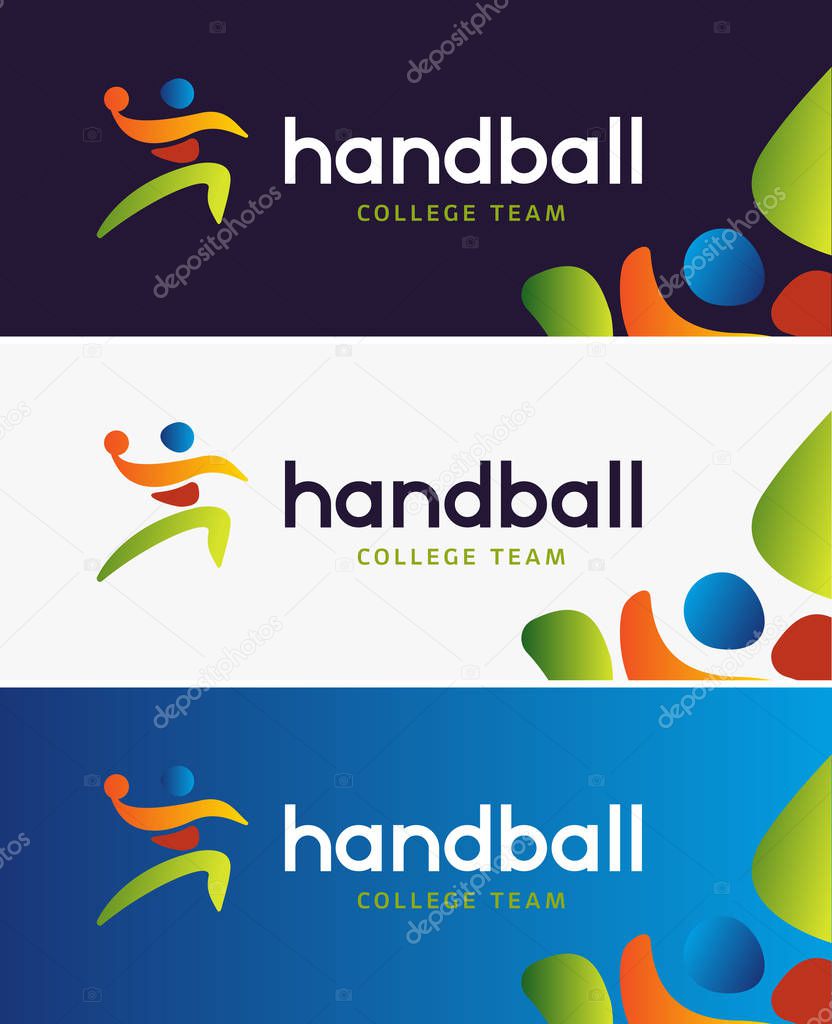 Handball vector banner. Abstract colorful silhouette of player for tournament identity. Handball College Championship