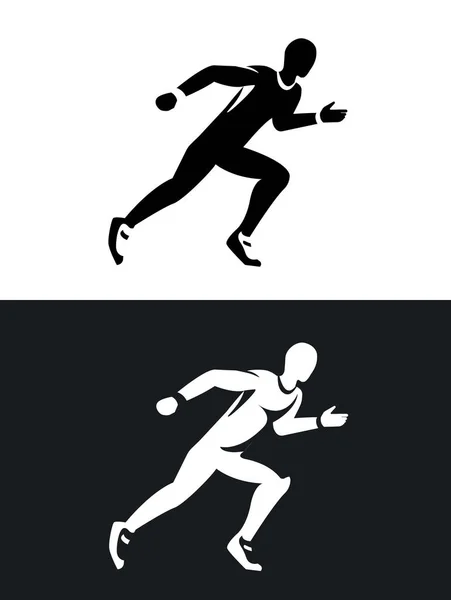 Gespierde sprinter runner set. Zwart-wit silhouet. Platte ontwerp. — Stockvector