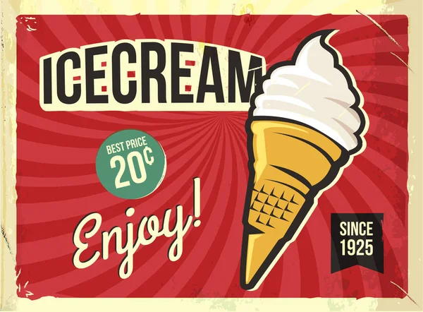 그런 지 아이스크림와 복고풍 금속 기호입니다. 빈티지 광고 포스터입니다. 구식 디자인. — 스톡 벡터
