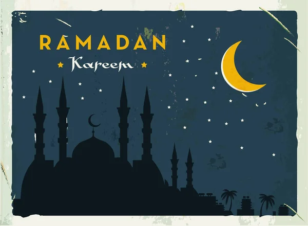 Ramadan Kareem retro transparent. Grunge vintage style. Ilustracja wektorowa. Niemodny design. — Wektor stockowy
