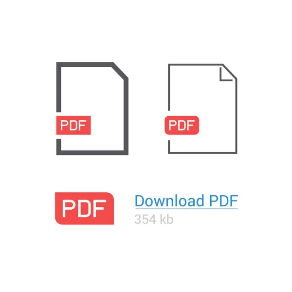 Set di icone per il download di file PDF. Simbolo del documento. Stile piatto. Progettazione linea . — Foto Stock