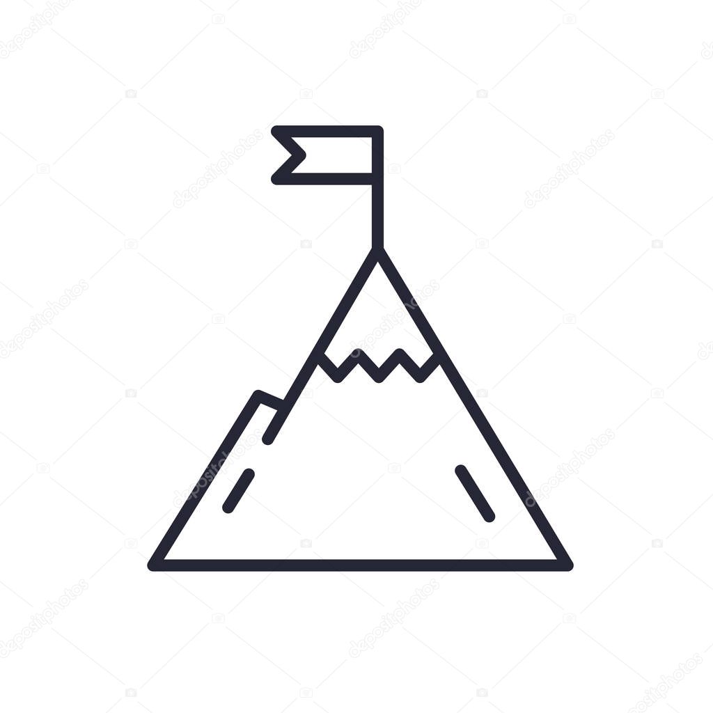 Mountain with flag on a peak. Leadership illustration. Success icon. Line design