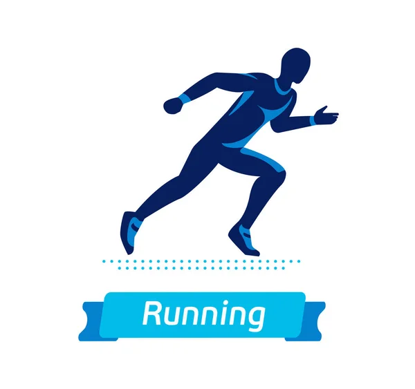 Hombre corriendo logotipo o insignia. Silueta vectorial de corredor. Emblema deportivo. Concepto de etiqueta plana . — Vector de stock