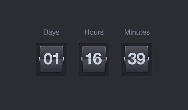 Vektor Flip Countdown-Timer. Uhr Zähler für Webseiten und Schnittstellen. Tage, Stunden und Minuten. — Stockvektor