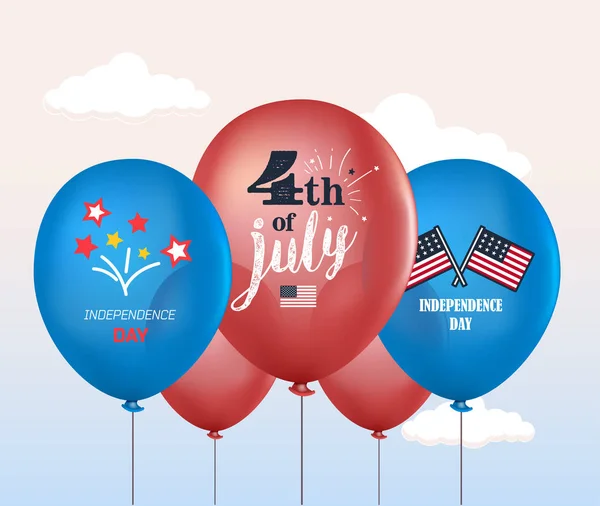 Balões de férias. 4 de Julho. Celebração nacional. Dia da Independência. Conjunto vetorial de balões de férias. Mockup realista . — Vetor de Stock