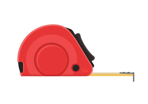 Self-retracting tape measure. Red ruler. Vector flat icon. — Stock Vector