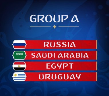 Futbol Şampiyonası gruplar. Ülke bayrakları kümesi. Sonucunu çizmek. Futbol Dünya turnuvası. A grubu.