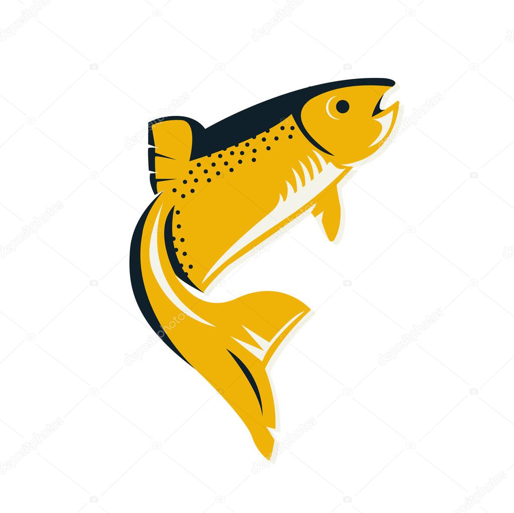 Reto style fish on the white background. Flat badge of of salmon. Vintage premium label