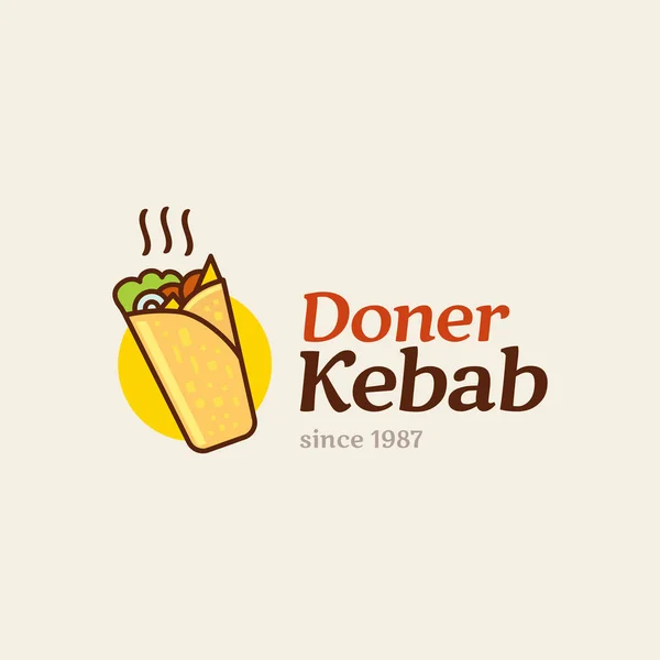 Doner 케밥 로고 템플릿입니다. 터키와 아라비아 패스트 푸드 레스토랑에 대 한 벡터 크리에이 티브 레이블. — 스톡 벡터