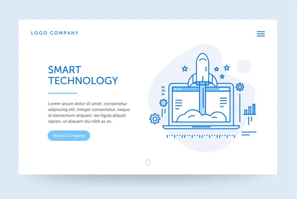 Başlangıç şirket illüstrasyon. Web afiş. Mavi düz çizgi stili. Giriş sayfası kavramı. UI tasarım mockup. — Stok Vektör