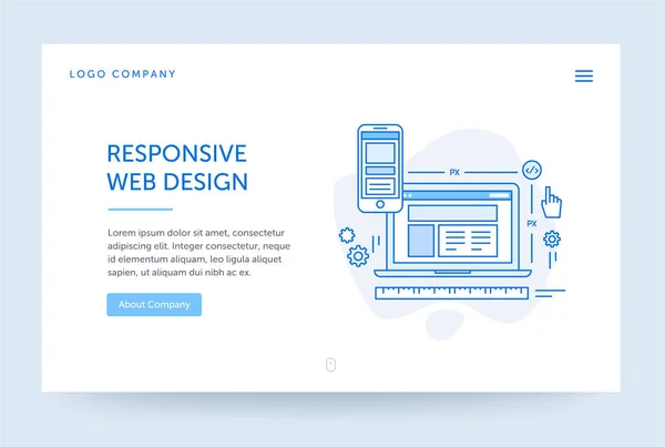 Responsive Design Illustration. Web-Banner. blau flache Linie Stil. Homepage-Konzept. Design-Attrappe. — Stockfoto