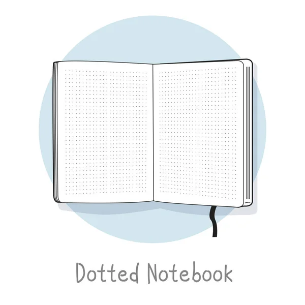 Ilustración de cuaderno punteado. Estilo dibujado a mano. Abrir cuaderno de bocetos. Diseño de línea . — Vector de stock