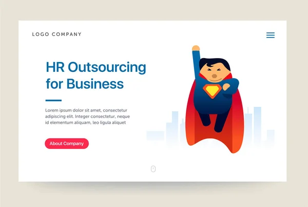 HR outsourcing bedrijf website sjabloon. Super held illustratie. Startpagina-concept. UI design mockup. — Stockvector
