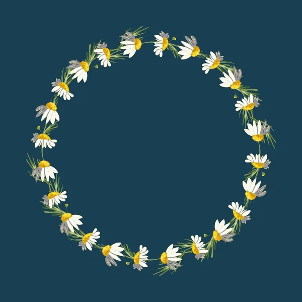 美丽的圆圆的田雏菊在经典的蓝色背景 药用洋甘菊叶 现实的风格 春天的模式 — 图库照片