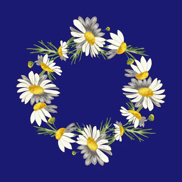 Lush Thick Beautiful Wreath Field Daisies Phantom Blue Background Pharmacy —  Fotos de Stock