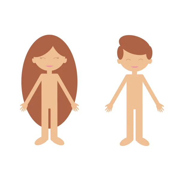 Cartoon Flache Vektor Charaktere Netter Junge Und Mädchen Ohne Kleidung — Stockfoto