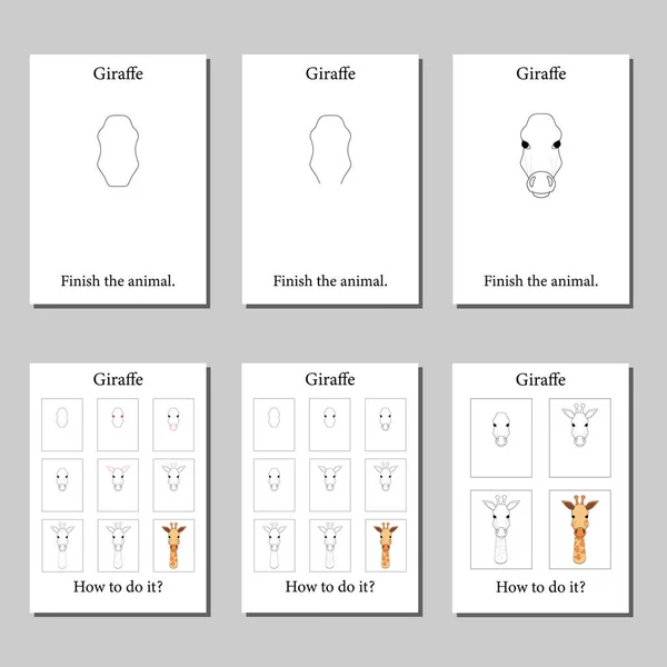 Páginas Para Colorear Giraffe Dibujo Paso Paso Conjunto Opciones Diferentes —  Fotos de Stock