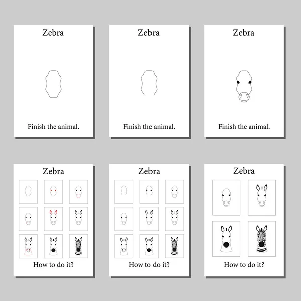 Páginas Para Colorir Zebra Passo Passo Desenho Conjunto Diferentes Opções — Fotografia de Stock