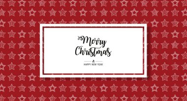 Modern greeting card Merry Christmas white background. Vector illustration with Christmas stars. In the colors red.