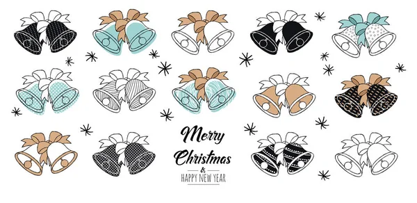 現代の鐘付きメリークリスマスグリーティングカード ベクターイラスト — ストックベクタ