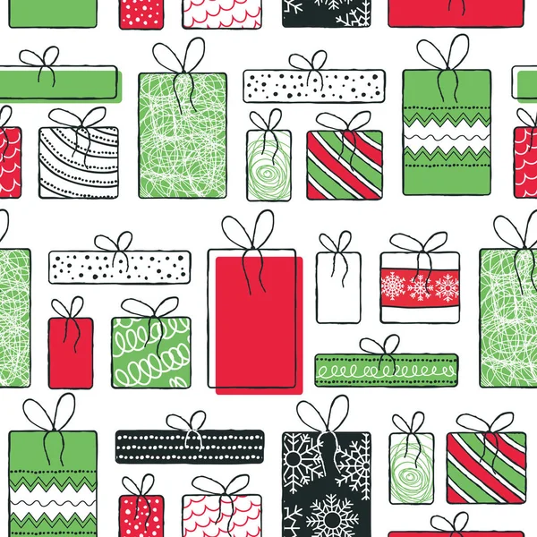 Sada Ručně Kreslených Moderních Vánočních Dárků Dekorace Izolovaných Prvků Čmáranice — Stockový vektor