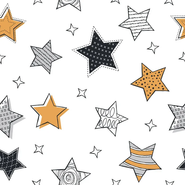Yıldızlı hoş, pürüzsüz bir desen. El çizimi vektör çizimi. Kağıtları paketliyorum. Soyut elementlere sahip arkaplan.