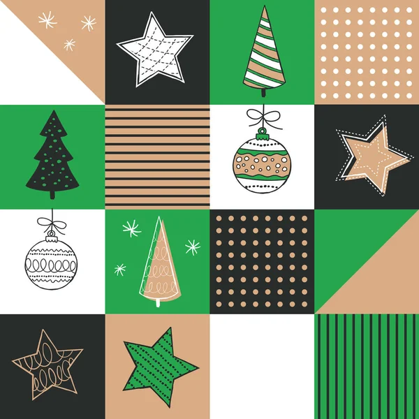 Padrão Sem Costura Bonito Com Bugigangas Árvore Natal Estrelas Ilustração — Vetor de Stock