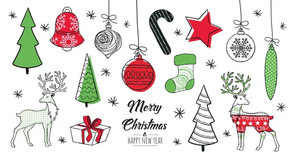 El yapımı Noel süslemeleri izole edilmiş elementler. Vektör illüstrasyonunu karalar ve çizer 
