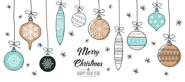 Set Hand Drawn Christmas Baubles Decoration Isolated Elements Doodles Sketches — Stock Vector