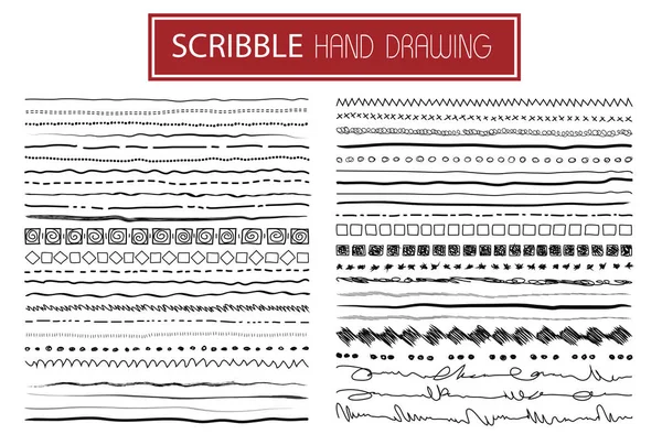 El çizimi kenarlıklar, çizim vuruşları, karalamalar ve tasarım elementleri beyaza izole edilmiş. Doodle tarzı fırçalar. Tek renkli vektör illüstrasyonu.