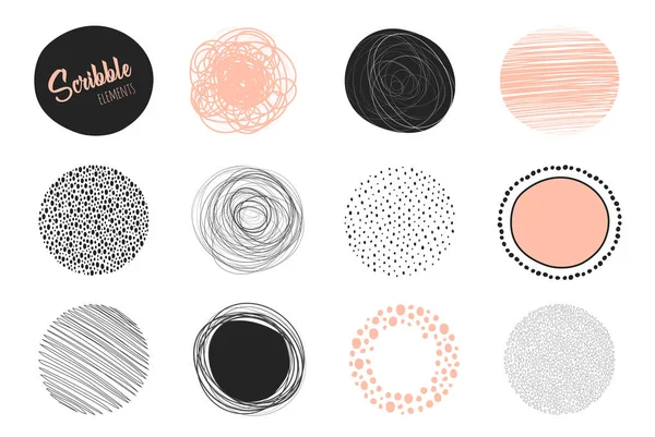 Set Cerchi Disegnati Mano Utilizzando Schizzo Disegnare Linee Scarabocchiare Disegno — Vettoriale Stock