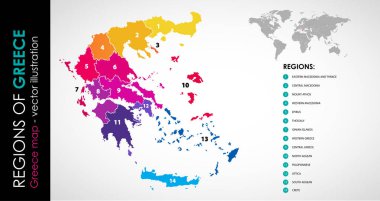 Vector map of Greece regions beautiful colours clipart