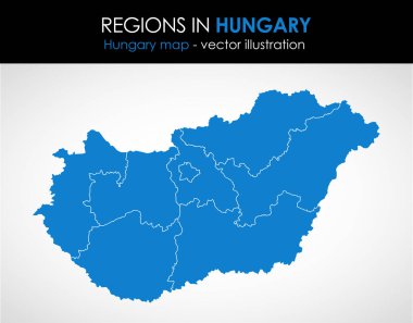 Macaristan - yüksek detaylı harita. Tüm elementler düzenlenebilir katmanlara ayrılır. Vektör illüstrasyonu.