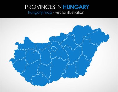 Macaristan - yüksek detaylı harita. Tüm elementler düzenlenebilir katmanlara ayrılır. Vektör illüstrasyonu.