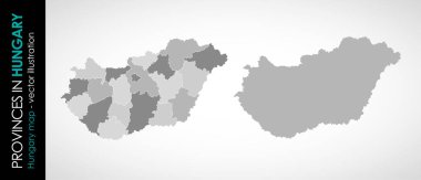 Macaristan 'ın vektör haritası gri monohromatik