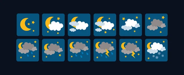 Ícones Vetoriais Meteorológicos Design Plano Conjunto Desenhos Animados Bonito Nuvem — Vetor de Stock